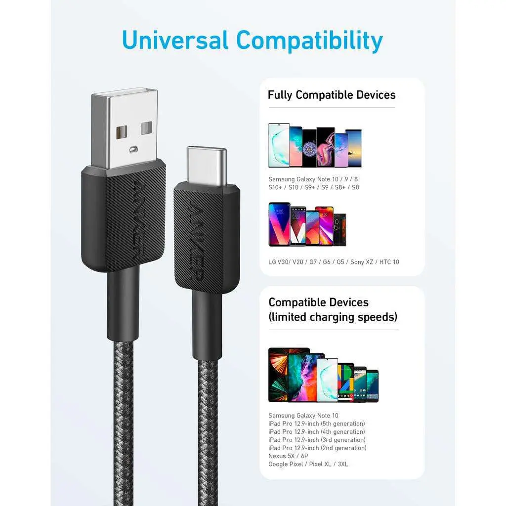 ANKER 322 USB-A TO USB-C CABLE (6FT BRAIDED) black A81H6H11