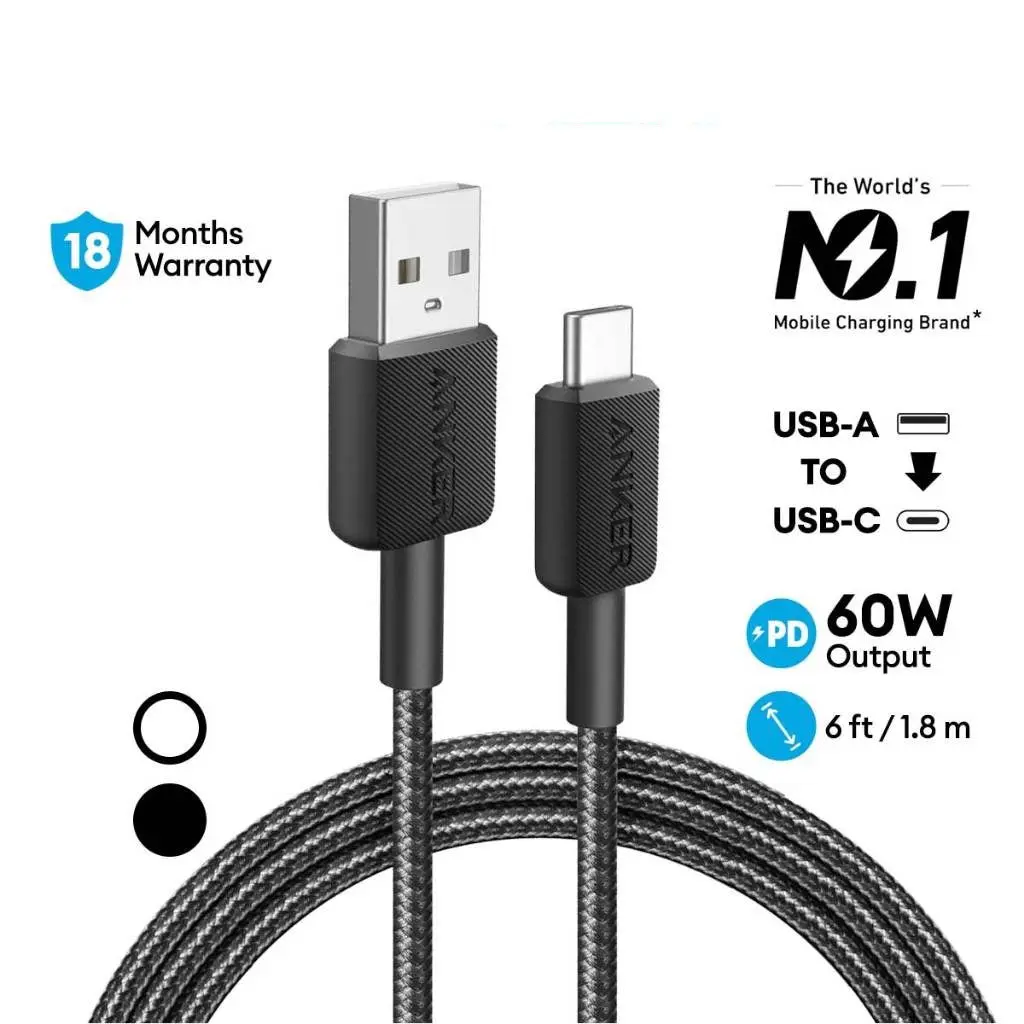 ANKER 322 USB-A TO USB-C CABLE (6FT BRAIDED) black A81H6H11