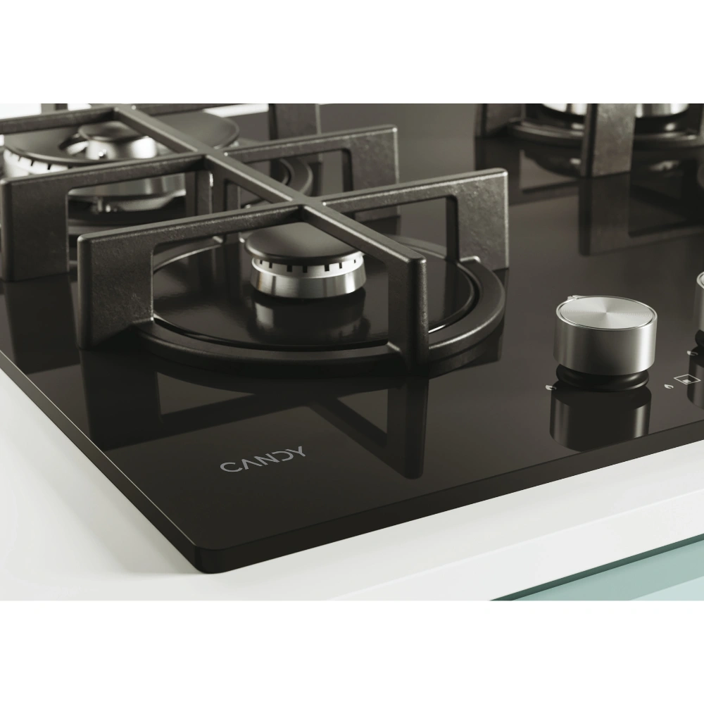 Table de cuisson encastrable CANDY 4 feux Wok Black Glass  Thermocouple Commande frontale