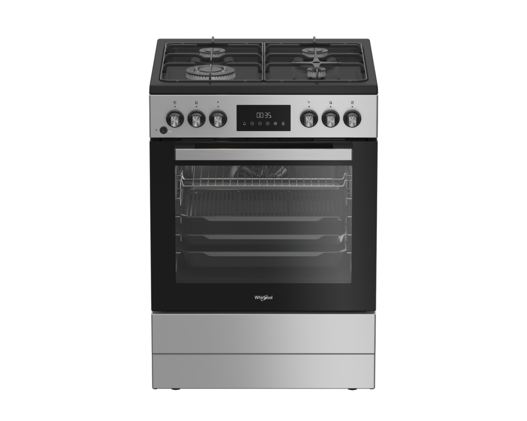 Cuisinière Whirlpool gaz/électrique 8 fonctions Inox 60 cm 72 L