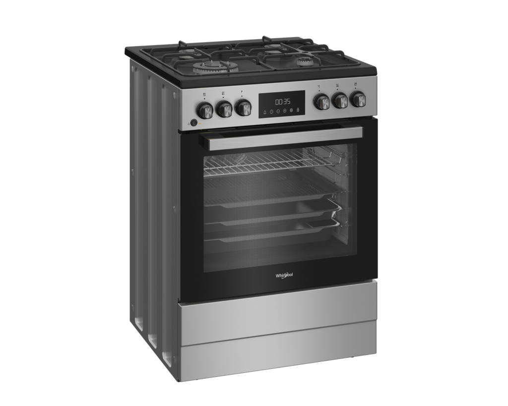 Cuisinière Whirlpool gaz/électrique 8 fonctions Inox 60 cm 72 L